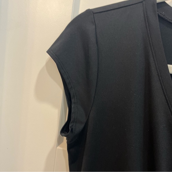 Athleta Dress Womens Black Nectar Faux Wrap Ruched Side Surplice Stretch Size MP - Picture 4 of 10